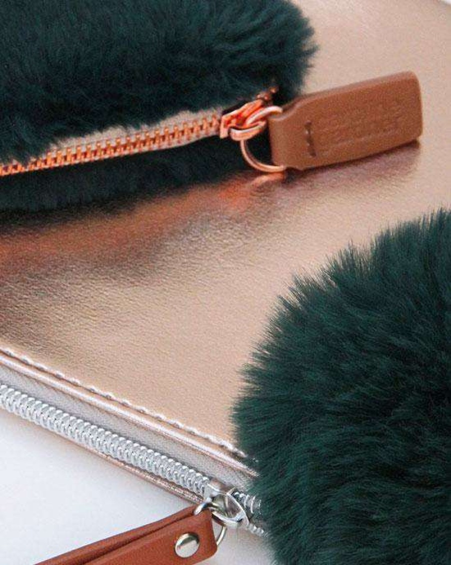 Lifestyle * | Caroline Gardner Rose Gold Pouch With Green Pom