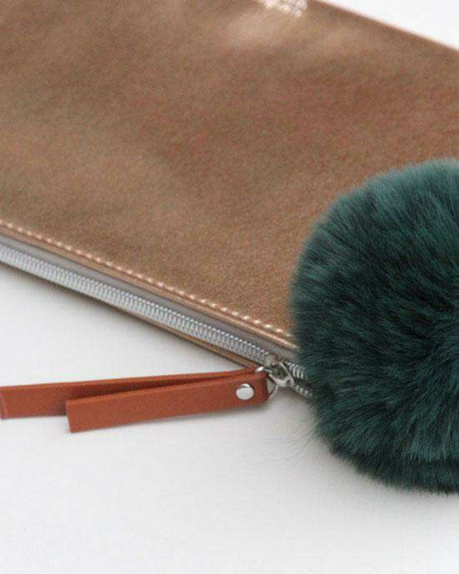 Lifestyle * | Caroline Gardner Rose Gold Pouch With Green Pom