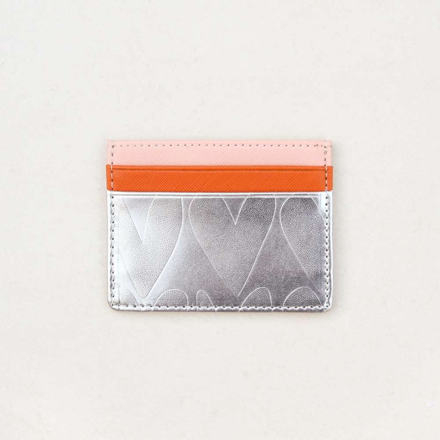 Womens * | Caroline Gardner Travel Card Holder Embossed Hearts