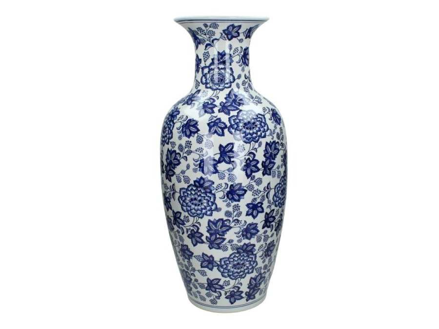 Homewares * | Melting Pot Amsterdam Porseleinen Vaas Blauw Met Bloemmotief 26.5 26.5X61Cm