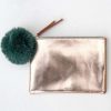 Womens * | Caroline Gardner Rose Gold Pouch With Green Pom