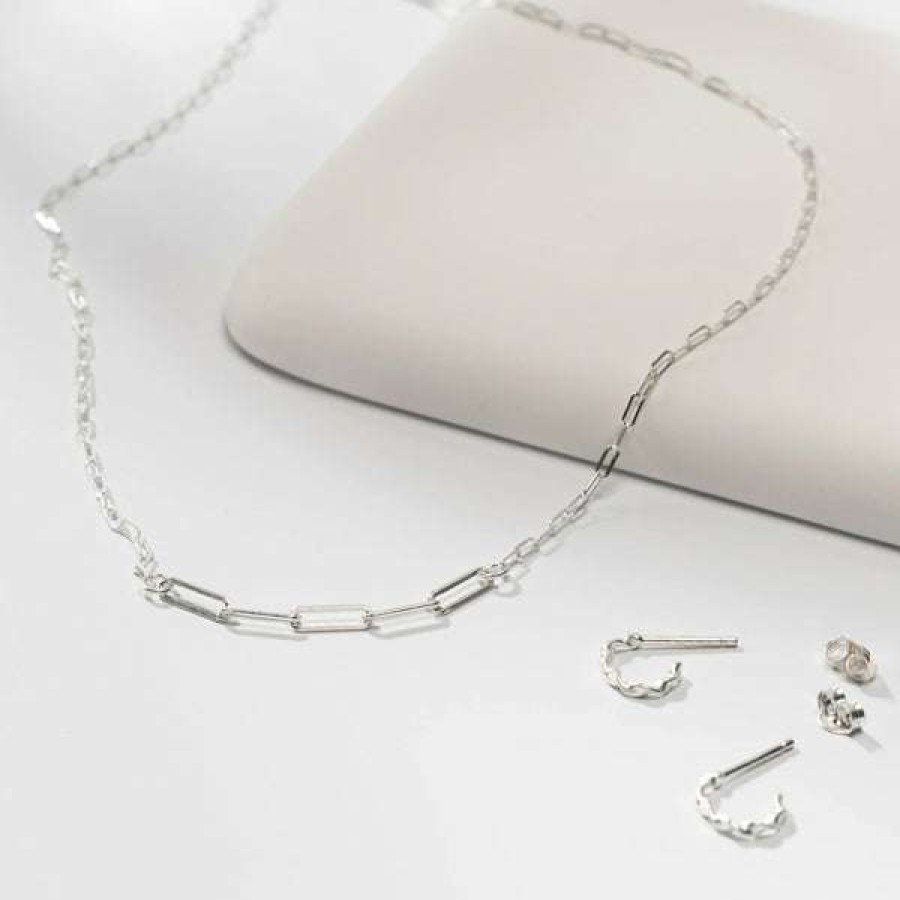 Womens * | One & Eight 2263 Silver Paperclip Chain Necklace Short