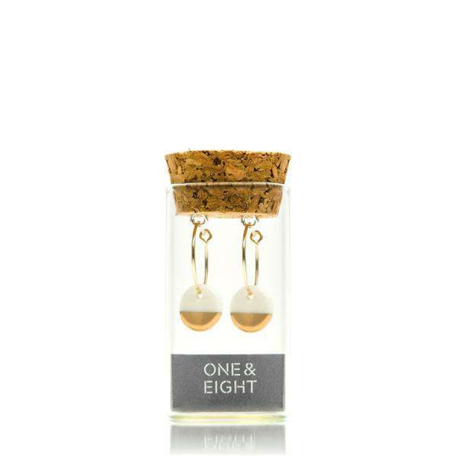 Womens * | One & Eight Porcelain Disc Earrings Gold Dipped On Gold Hoops