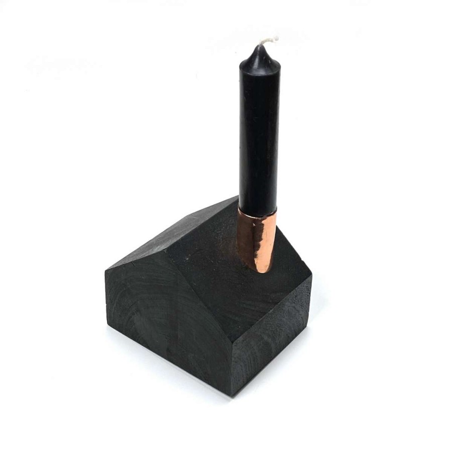 Homewares * | Muubs Small Black Wood & Copper House Candle Holder