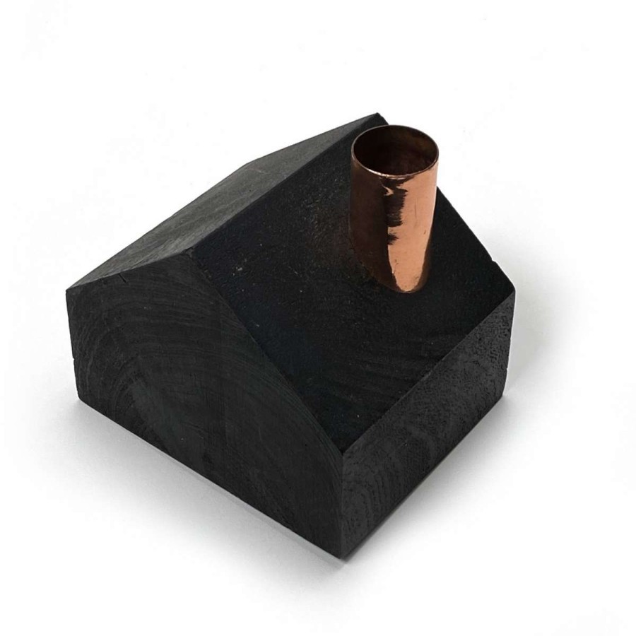 Homewares * | Muubs Small Black Wood & Copper House Candle Holder