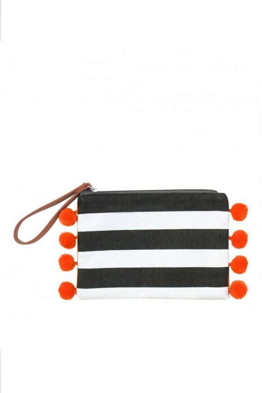 Womens * | Caroline Gardner Stripe Pom Pom Pouch