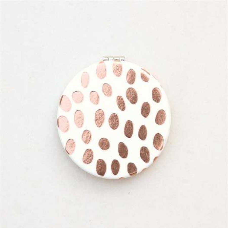 Homewares * | Caroline Gardner Rose Gold Dotty Compact Pocket Mirror