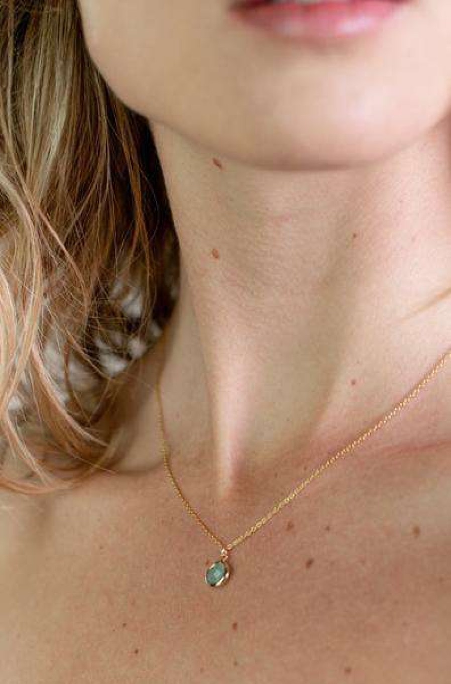 Womens * | One & Eight Aqua Glass Charm Gold Necklace