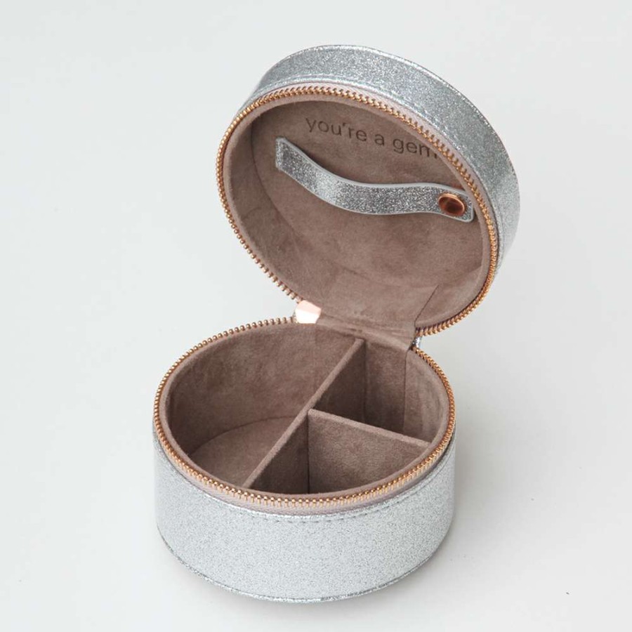 Womens * | Caroline Gardner Round Silver Glitter Jewellery Box