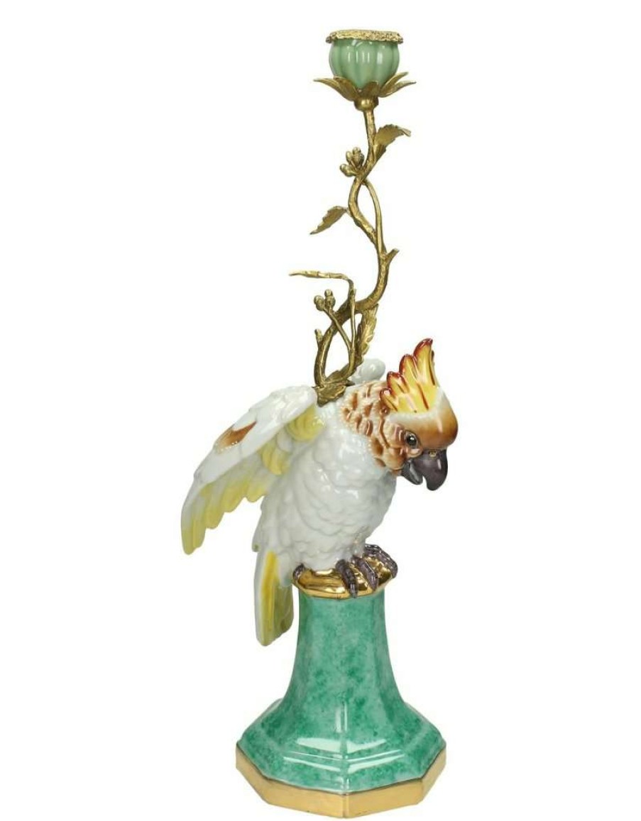 Homewares * | Melting Pot Amsterdam Candlestick With Cockatoo Of Fine Earthenware 3770 White And Jade Green