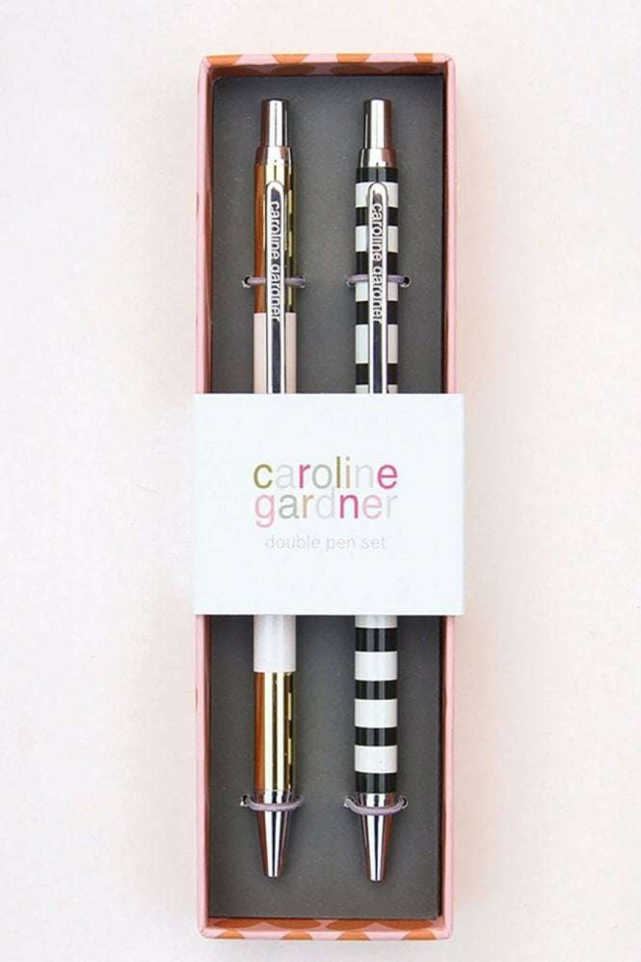 Lifestyle * | Caroline Gardner Gold And Stripe Double Pen Set