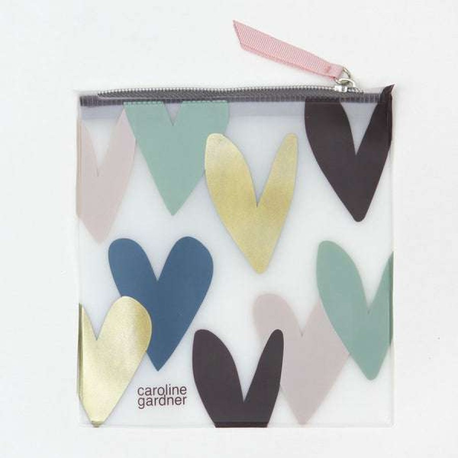 Womens * | Caroline Gardner Teal Falling Hearts Face Mask Pouch